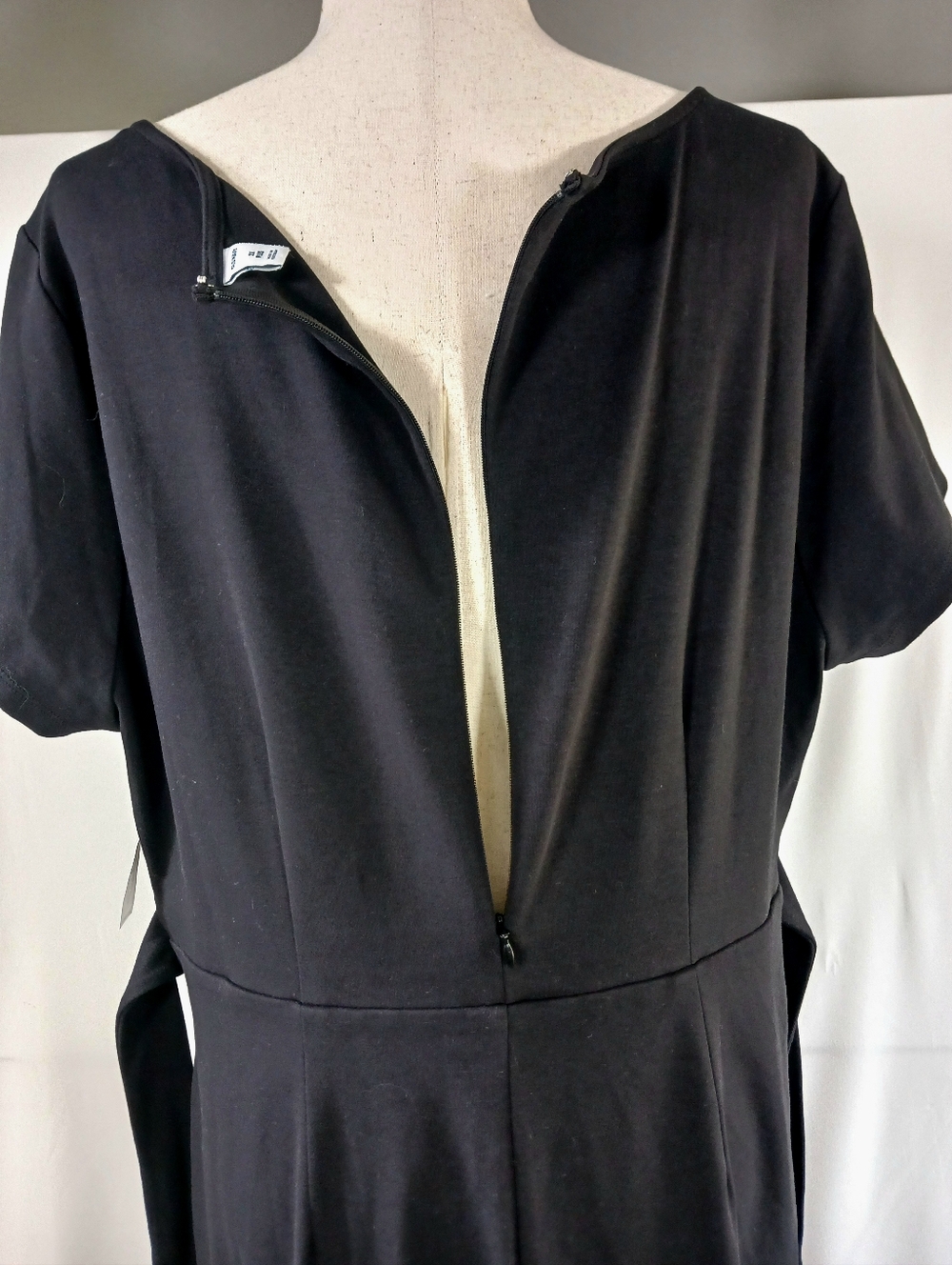 Cotton Dress Tie Waist Short Sleeve Square Neckline Stretch Black Size 2X NEW - Picture 8 of 13